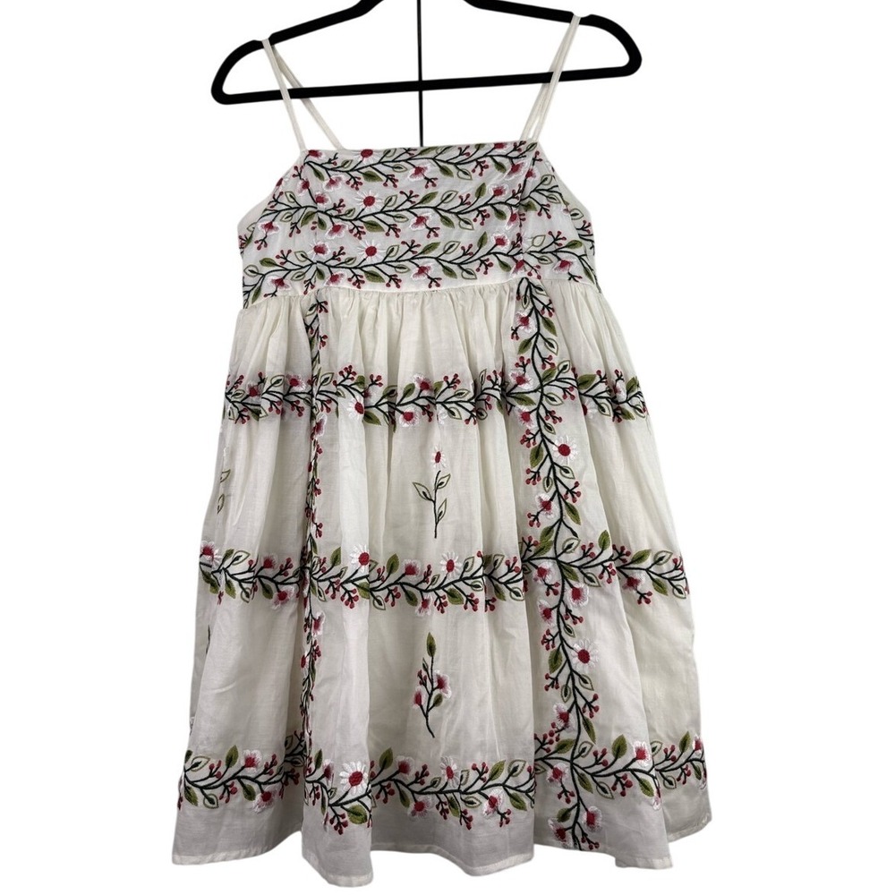 Anthropologie Samant Chauhan Embroidered Floral‎ Smock Dress Modern Romantic Med